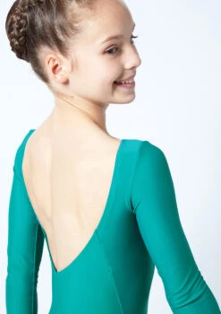 Move Dance Teen Camille Long Sleeve Leotard -Capezi Dance Wear Shop mol5801 grn close up back 1 04805.1678884473