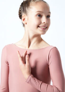 Move Dance Teen Camille Long Sleeve Leotard -Capezi Dance Wear Shop mol5801 pnk close up front 1 24155.1678884473