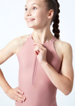 Move Dance Teen Annabelle Zip Up Leotard -Capezi Dance Wear Shop mol5818 pnk close up front 1 12449.1678884491