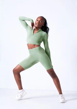 Move Dance Pippa Seamless Shorts -Capezi Dance Wear Shop mor0504 sage front 2 79575.1682378346