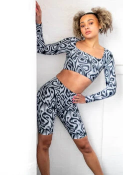 Move Dance Nebula High Waisted Cycling Shorts - Dimensions -Capezi Dance Wear Shop mor0907 dim front 3t 10985.1686178262