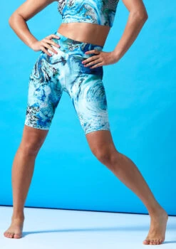 Move Dance Nebula High Waisted Cycling Shorts - Pacific 9 Move Dance Nebula High Waisted Cycling Shorts - Pacific -Capezi Dance Wear Shop mor0907 pac front 2t 31498.1686178262