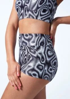 Move Dance Astra High Waisted Shorts - Dimensions -Capezi Dance Wear Shop mor0909 dim close up front 1t 26490.1686178262