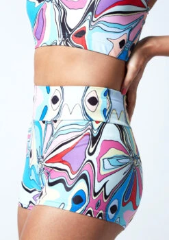 Move Dance Astra High Waisted Shorts - Marble -Capezi Dance Wear Shop mor0909 mar close up front 1 98221.1678884733