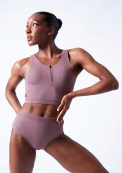 Move Dance Lorien Zip Crop Top -Capezi Dance Wear Shop mos0602 orchid pink close up front 64079.1683070442