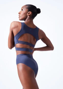 Move Dance Lorien Zip Crop Top -Capezi Dance Wear Shop mos0602 petrol blue close up back 62414.1683070442