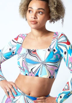 Move Dance Estella Square Neck Crop Top - Marble -Capezi Dance Wear Shop mos0910 mar close up front 1 09603.1678884808
