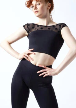 Move Dance Joelle Cap Sleeve Crop Top -Capezi Dance Wear Shop moz0623 black front 1t 94772.1692921489