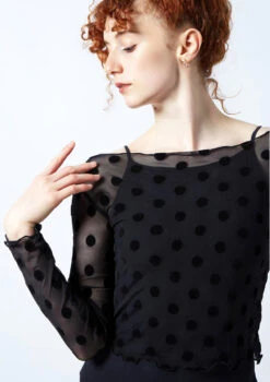 Move Dance Victoria Sheer Mesh Crop Top -Capezi Dance Wear Shop moz0624 black close up front 1 67193.1690450552