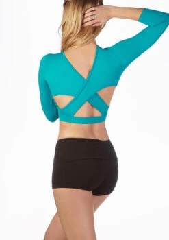 So Danca 3/4 Sleeve Cross Back Dance Crop Top -Capezi Dance Wear Shop so e11114 so danca 3 4 sleeve cross back dance crop top blue back thumbnail T 84436.1698810713