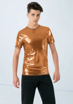 Weissman Metallic Crewneck Shirt -Capezi Dance Wear Shop wn 6670 weissman metallic crewneck shirt brown front 61227.1678890315