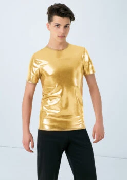 Weissman Metallic Crewneck Shirt -Capezi Dance Wear Shop wn 6670 weissman metallic crewneck shirt gold front 99950.1678890315