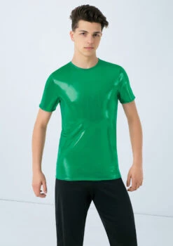 Weissman Metallic Crewneck Shirt -Capezi Dance Wear Shop wn 6670 weissman metallic crewneck shirt green front no1 31604.1678890315