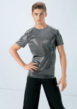 Weissman Metallic Crewneck Shirt -Capezi Dance Wear Shop wn 6670 weissman metallic crewneck shirt grey front 83704.1678890315