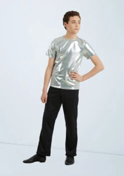 Weissman Metallic Crewneck Shirt -Capezi Dance Wear Shop wn 6670 weissman metallic crewneck shirt silver front 87405.1678890319