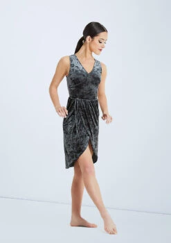 Weissman Velvet Wrap Dress -Capezi Dance Wear Shop wn d11427 weissman velvet wrap dress grey front T 54906.1693616492