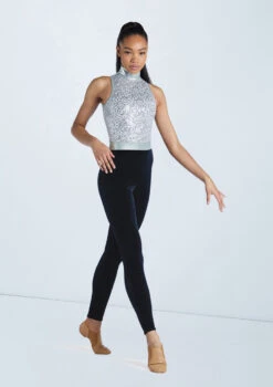 Weissman Sequin Mock Neck Unitard -Capezi Dance Wear Shop wn15251 silver 35 82285.1694473996