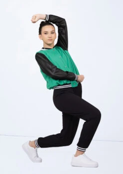 Weissman Striped Trim Varsity Jacket -Capezi Dance Wear Shop wn15534 kelly 17 t 48315.1698824360