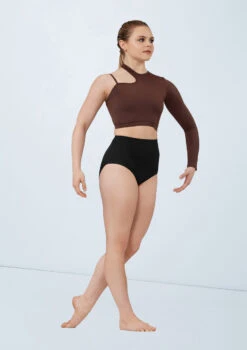Weissman Asymmetric Cutout Crop Top -Capezi Dance Wear Shop wn15597 chocolate 1052 t 73937.1698825487