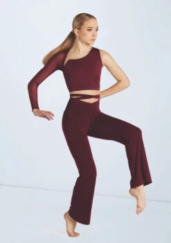 Weissman Asymmetric Mesh Sleeve Crop 8 Weissman Asymmetric Mesh Sleeve Crop -Capezi Dance Wear Shop wn15598 black cherry 73 56548.1694698436