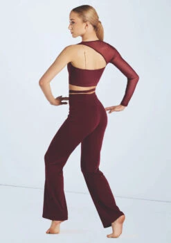 Weissman Asymmetric Mesh Sleeve Crop 9 Weissman Asymmetric Mesh Sleeve Crop -Capezi Dance Wear Shop wn15598 black cherry 94 62883.1694698436