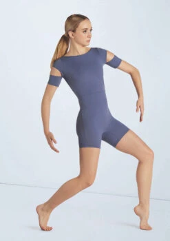 Weissman Cutout Sleeve Biketard -Capezi Dance Wear Shop wn15601 slate blue 22661 89166.1694698449