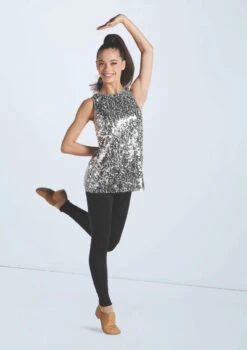 Weissman Ultra Sparkle Tunic Top -Capezi Dance Wear Shop wn16345 silver 670 t 44564.1698840249